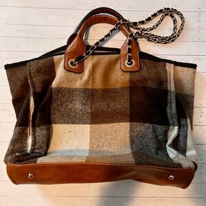 Plaid Hobo Bag With Gold Chain Strap